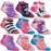 Welwoos Baby Girls Toddlers Grips Socks Kids Non Slip Anti Skid Ankle Unicorn Gift Cotton No Show Socks with Grippers 9 Pairs (Rainbow Unicorn, 3-5 Y)