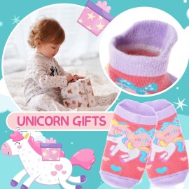 Welwoos Baby Girls Toddlers Grips Socks Kids Non Slip Anti Skid Ankle Unicorn Gift Cotton No Show Socks with Grippers 9 Pairs (Rainbow Unicorn, 3-5 Y)