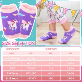 Welwoos Baby Girls Toddlers Grips Socks Kids Non Slip Anti Skid Ankle Unicorn Gift Cotton No Show Socks with Grippers 9 Pairs (Rainbow Unicorn, 3-5 Y)
