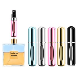 Portable Mini Refillable Perfume Atomizer Bottle Refillable Spray, Atomizer Perfume Bottle, Scent Pump Case, Perfume Atomizer Refillable Travel (5ml, 5 Pack) (Pink, Gold, Black, Silver, Blue)