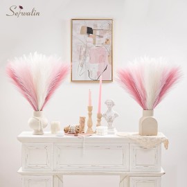 Serwalin Pampas Grass Pink Decor 17.7 Inch 6pcs, Faux Pampas Grass Home Decor, Artificial Pampas Grass Blush Fake Pampas, Short Vase Room