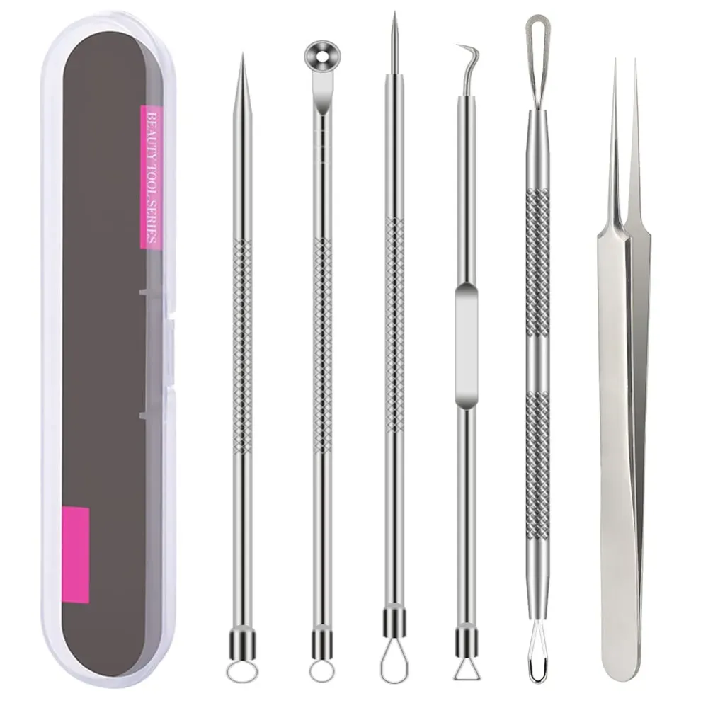 Pimple Popper Tool Kit, 6 Pcs Blackhead Remover Acne Needle Tools Set Removing Treatment Comedone Whitehead Popping Zit for Nose Face Skin Blemish Extractor Tool - Silver Pimple Popper Tool Kit, 6 Pcs Blackhead Remover Acne Needle Tools Set Removing Treatment Comedone Whitehead Popping Zit for Nose Face Skin Blemish Extractor Tool - Silver