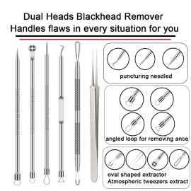 Pimple Popper Tool Kit, 6 Pcs Blackhead Remover Acne Needle Tools Set Removing Treatment Comedone Whitehead Popping Zit for Nose Face Skin Blemish Extractor Tool - Silver Pimple Popper Tool Kit, 6 Pcs Blackhead Remover Acne Needle Tools Set Removing Treatment Comedone Whitehead Popping Zit for Nose Face Skin Blemish Extractor Tool - Silver