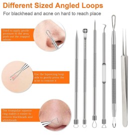 Pimple Popper Tool Kit, 6 Pcs Blackhead Remover Acne Needle Tools Set Removing Treatment Comedone Whitehead Popping Zit for Nose Face Skin Blemish Extractor Tool - Silver Pimple Popper Tool Kit, 6 Pcs Blackhead Remover Acne Needle Tools Set Removing Treatment Comedone Whitehead Popping Zit for Nose Face Skin Blemish Extractor Tool - Silver