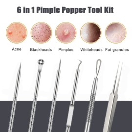 Pimple Popper Tool Kit, 6 Pcs Blackhead Remover Acne Needle Tools Set Removing Treatment Comedone Whitehead Popping Zit for Nose Face Skin Blemish Extractor Tool - Silver Pimple Popper Tool Kit, 6 Pcs Blackhead Remover Acne Needle Tools Set Removing Treatment Comedone Whitehead Popping Zit for Nose Face Skin Blemish Extractor Tool - Silver