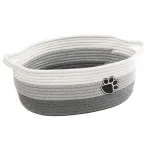 Small Woven Baskets for Organizing Rope Storage Basket with Handle Cute Cotton Basket for Nursery Gift Dog Toy Storage Bins for Toy Organizer Grey-white