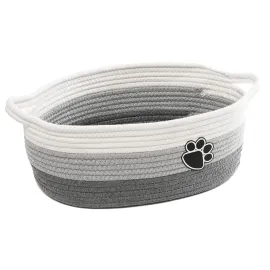 Small Woven Baskets for Organizing Rope Storage Basket with Handle Cute Cotton Basket for Nursery Gift Dog Toy Storage Bins for Toy Organizer Grey-white