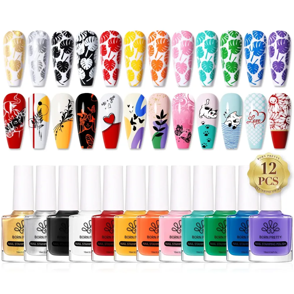 Born Pretty Nail Stamping Polish, Fingernail Stamp Polish Set Manicure Print Nail Polish for Plates 12 Colors Bulk Gift Collection 10ml 0.34fl oz Ideal Gifts Born Pretty Nail Stamping Polish, Fingernail Stamp Polish Set Manicure Print Nail Polish for Plates 12 Colors Bulk Gift Collection 10ml 0.34fl oz Ideal Gifts