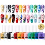 Born Pretty Nail Stamping Polish, Fingernail Stamp Polish Set Manicure Print Nail Polish for Plates 12 Colors Bulk Gift Collection 10ml 0.34fl oz Ideal Gifts