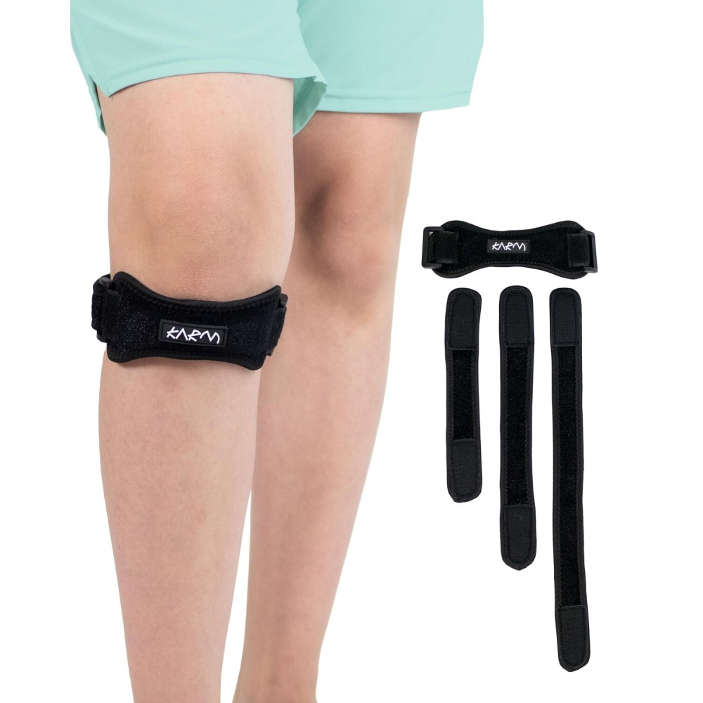 KARM Kids Knee Brace Strap - Osgood Schlatter Knee Brace Youth for Kids, Child - Patellar Tendon Support Patella Band for Pain, Sports, Basketball with 3 Length Adjustable Straps (Single, Black) KARM Kids Knee Brace Strap - Osgood Schlatter Knee Brace Youth for Kids, Child - Patellar Tendon Support Patella Band for Pain, Sports, Basketball with 3 Length Adjustable Straps (Single, Black)