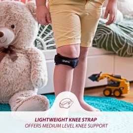 KARM Kids Knee Brace Strap - Osgood Schlatter Knee Brace Youth for Kids, Child - Patellar Tendon Support Patella Band for Pain, Sports, Basketball with 3 Length Adjustable Straps (Single, Black)