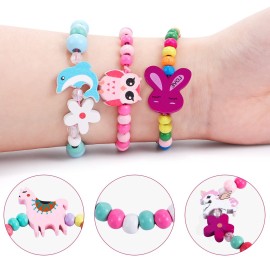 G.C 12 Pcs Girls Bracelets Jewelry for Kids Cute Unicorn Mermaid Animal Pendant Colorful Wooden Beaded Bracelets Princess Pretend Play Gifts for Toddlers G.C 12 Pcs Girls Bracelets Jewelry for Kids Cute Unicorn Mermaid Animal Pendant Colorful Wooden Beaded Bracelets Princess Pretend Play Gifts for Toddlers