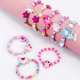 G.C 12 Pcs Girls Bracelets Jewelry for Kids Cute Unicorn Mermaid Animal Pendant Colorful Wooden Beaded Bracelets Princess Pretend Play Gifts for Toddlers G.C 12 Pcs Girls Bracelets Jewelry for Kids Cute Unicorn Mermaid Animal Pendant Colorful Wooden Beaded Bracelets Princess Pretend Play Gifts for Toddlers
