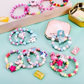 G.C 12 Pcs Girls Bracelets Jewelry for Kids Cute Unicorn Mermaid Animal Pendant Colorful Wooden Beaded Bracelets Princess Pretend Play Gifts for Toddlers G.C 12 Pcs Girls Bracelets Jewelry for Kids Cute Unicorn Mermaid Animal Pendant Colorful Wooden Beaded Bracelets Princess Pretend Play Gifts for Toddlers