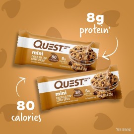 Quest Nutrition Mini Chocolate Chip Cookie Dough Protein Bars, 8g Protein, 1g Sugar, 2g Net Carbs, Gluten Free, 14 Count Quest Nutrition Mini Chocolate Chip Cookie Dough Protein Bars, 8g Protein, 1g Sugar, 2g Net Carbs, Gluten Free, 14 Count