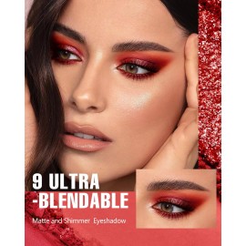 Red Eyeshadow Palette Matte Eye Shadow for Women Long Lasting High Pigmented 9 Shade Glitter Shimmer Matte Red Eye Shadows -9Red