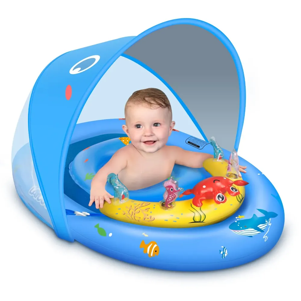 LAYCOL Baby Pool Float with UPF50+ Sun Protection Canopy and Toy Play Console for Infant, Toddler, Adjustable Safety Seat for 3-36 Months LAYCOL Baby Pool Float with UPF50+ Sun Protection Canopy and Toy Play Console for Infant, Toddler, Adjustable Safety Seat for 3-36 Months