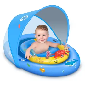 LAYCOL Baby Pool Float with UPF50+ Sun Protection Canopy and Toy Play Console for Infant, Toddler, Adjustable Safety Seat for 3-36 Months