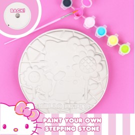 Sanrio Hello Kitty Paint Your Own Stepping Stone, Includes 7 6 Paints & 1 Paintbrush, Cute Gifts for Kids Teens Girls Adults