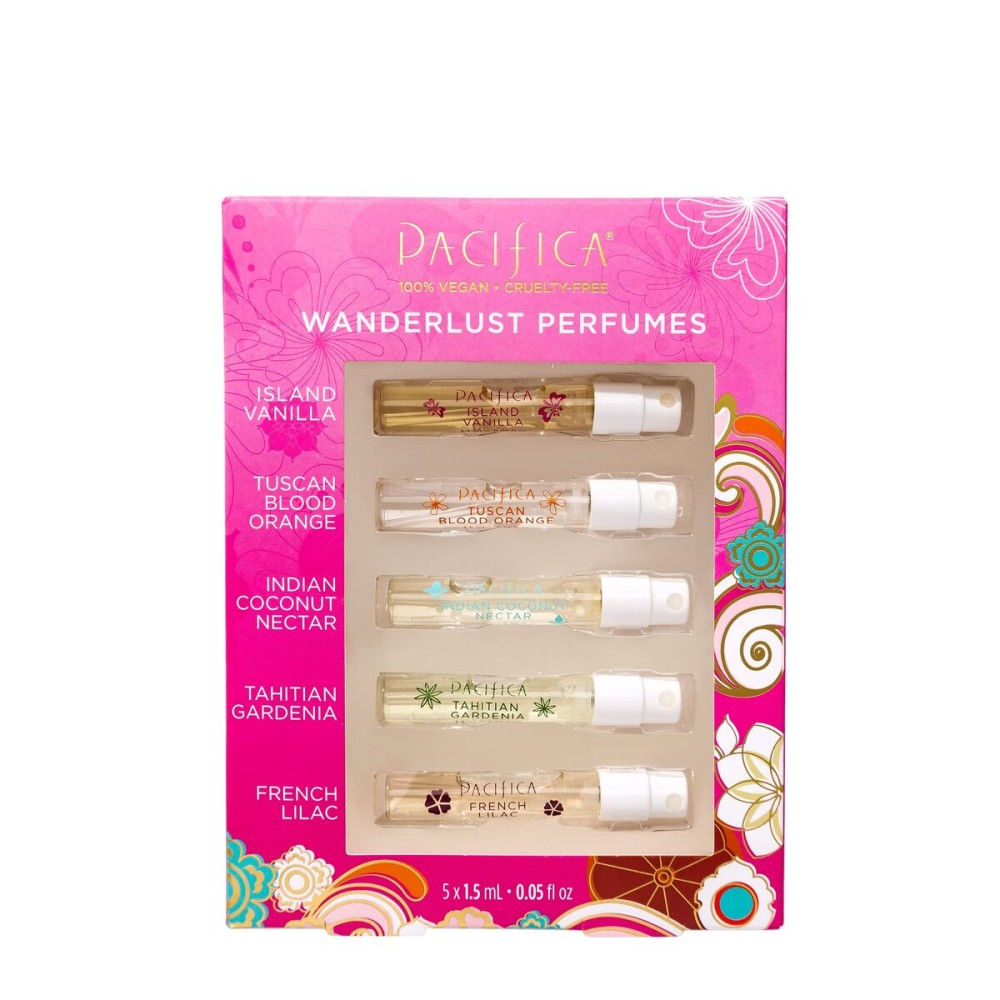 Pacifica Beauty, Wanderlust Spray Perfume Trial Set, Island Vanilla, 5 Scents, Fragrance Sampler Gift Set, Natural & Essential Oils, Clean, Vegan & Cruelty Free Pacifica Beauty, Wanderlust Spray Perfume Trial Set, Island Vanilla, 5 Scents, Fragrance Sampler Gift Set, Natural & Essential Oils, Clean, Vegan & Cruelty Free