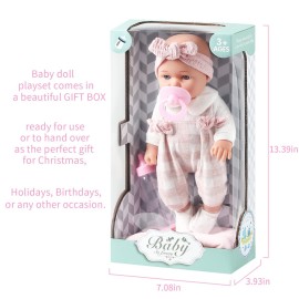Enjoyin 12\'\' Baby Doll in Gift Box with Pink Cloths, Pacifier, 13\'\'x13\'\' Microfabric Blanket, and Feeding Bottle. Gift Idea for Ages 3+ Enjoyin 12\'\' Baby Doll in Gift Box with Pink Cloths, Pacifier, 13\'\'x13\'\' Microfabric Blanket, and Feeding Bottle. Gift Idea for Ages 3+