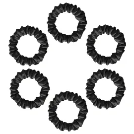 Silvr Bear Luxury Satin Skinny Scrunchies, 6 Count - Black Skinny, Hair Ties for Women, Girls and Men, Softer than Silk Scrunchies, Hair Accessories for All Hair Types