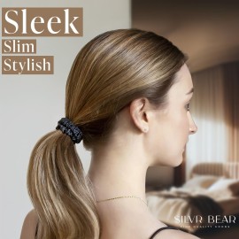 Silvr Bear Luxury Satin Skinny Scrunchies, 6 Count - Black Skinny, Hair Ties for Women, Girls and Men, Softer than Silk Scrunchies, Hair Accessories for All Hair Types