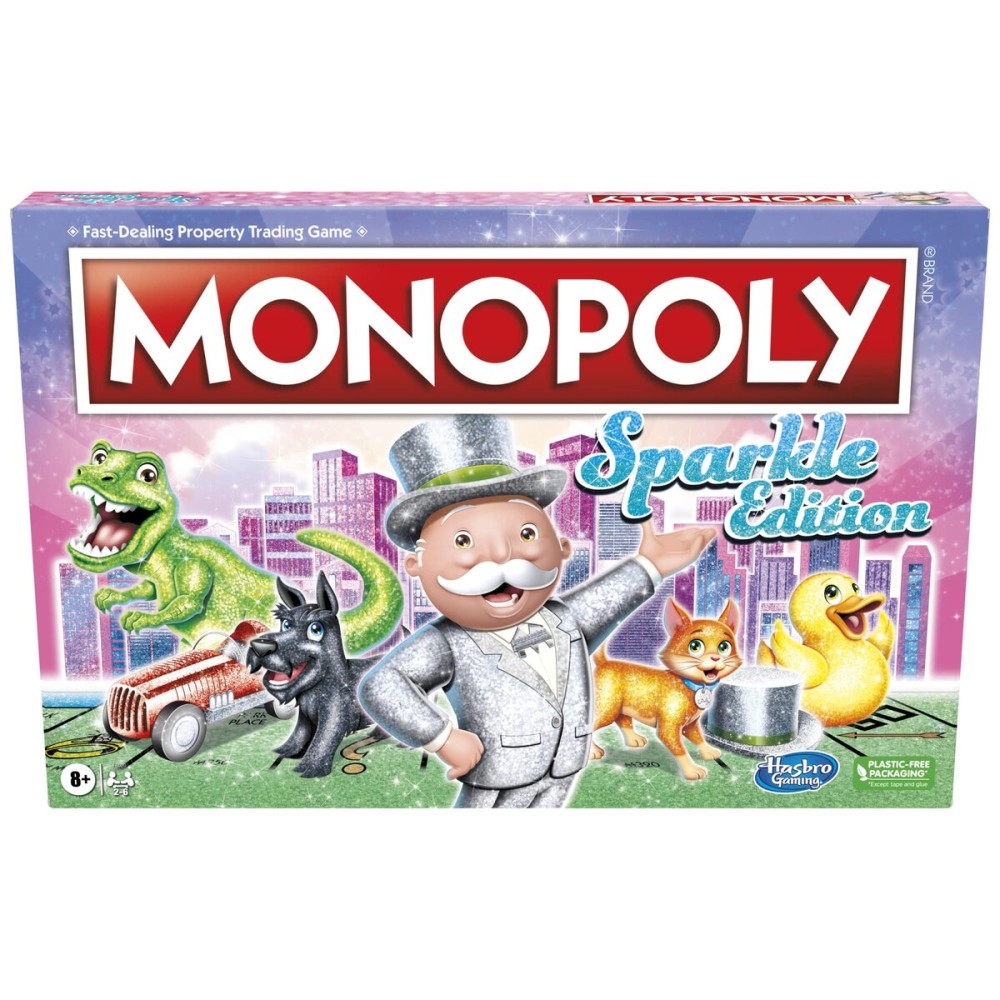 Hasbro Gaming Monopoly Sparkle Edition Board Game, Family Games, with Glittery Tokens, Pearlescent Dice, Sparkly Look, (Amazon Exclusive) Hasbro Gaming Monopoly Sparkle Edition Board Game, Family Games, with Glittery Tokens, Pearlescent Dice, Sparkly Look, (Amazon Exclusive)