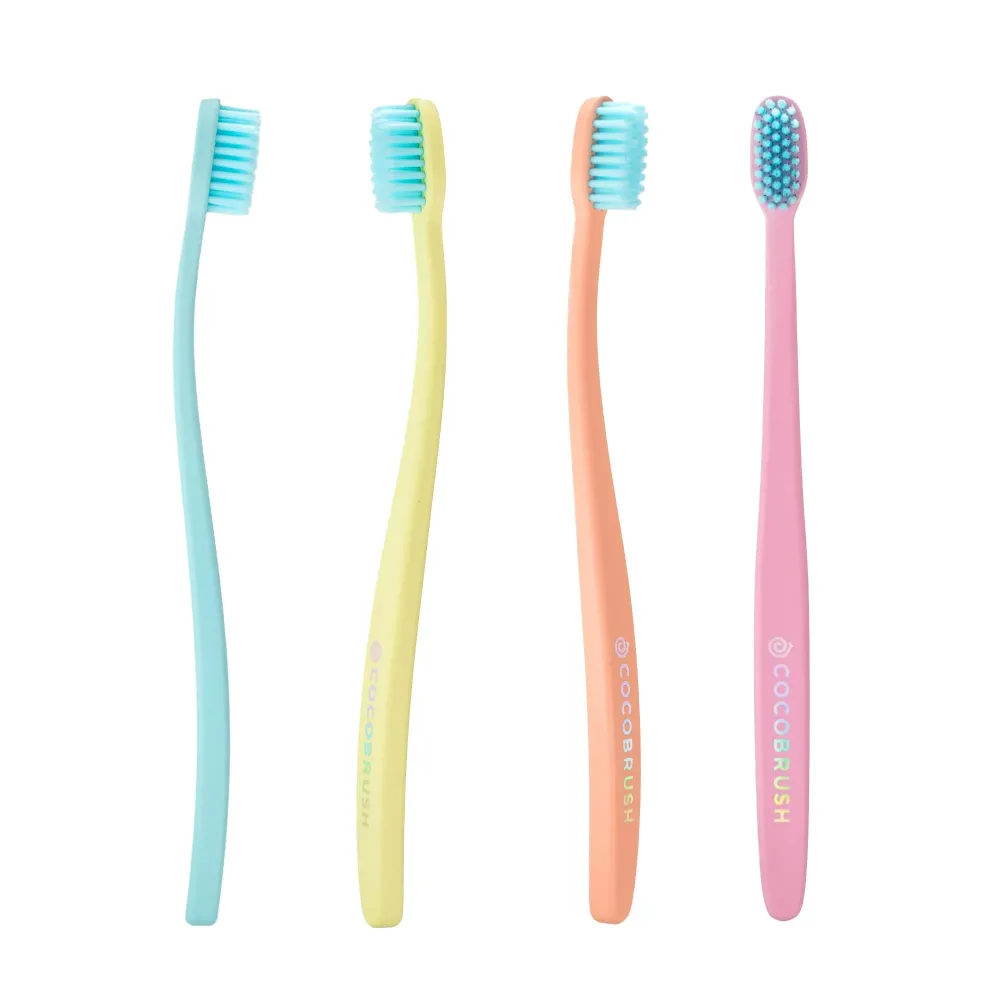 Cocofloss Cocobrush, Ultra-Soft Manual Toothbrush, Dentist-Designed, Gentle on Gums, Made from Recycled Plastic, Rainbow Set, Multipack of 4 Cocofloss Cocobrush, Ultra-Soft Manual Toothbrush, Dentist-Designed, Gentle on Gums, Made from Recycled Plastic, Rainbow Set, Multipack of 4