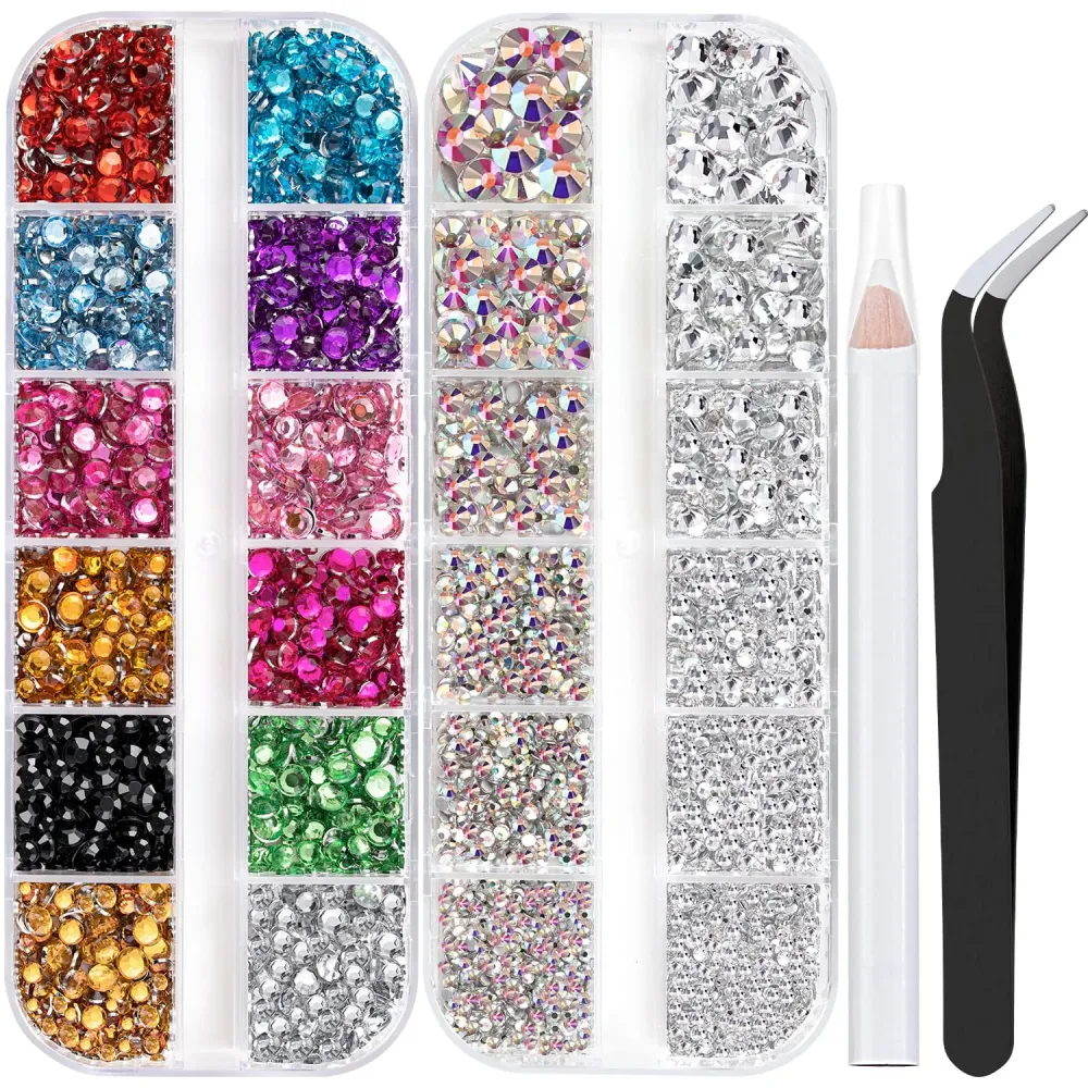 Two Packs of Flatback Rhinestones 4520 Pcs Crystal, Colorful Rhinestones for Nails, Multicolored+ AB+Transparent White Gems with Picker Tools for Bedazzling Nail Crafting Face Makeup Two Packs of Flatback Rhinestones 4520 Pcs Crystal, Colorful Rhinestones for Nails, Multicolored+ AB+Transparent White Gems with Picker Tools for Bedazzling Nail Crafting Face Makeup
