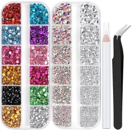 Two Packs of Flatback Rhinestones 4520 Pcs Crystal, Colorful Rhinestones for Nails, Multicolored+ AB+Transparent White Gems with Picker Tools for Bedazzling Nail Crafting Face Makeup Two Packs of Flatback Rhinestones 4520 Pcs Crystal, Colorful Rhinestones for Nails, Multicolored+ AB+Transparent White Gems with Picker Tools for Bedazzling Nail Crafting Face Makeup