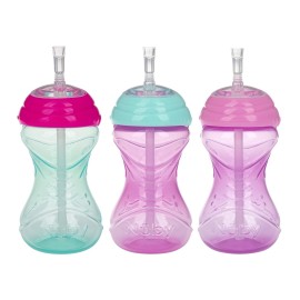 Nuby 3 Piece No-Spill Easy Grip Cup with Flex Straw, Clik It Lock Feature, Girl, 10 Ounce Nuby 3 Piece No-Spill Easy Grip Cup with Flex Straw, Clik It Lock Feature, Girl, 10 Ounce