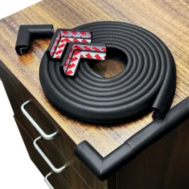 grelex Foam Baby Proof Corners and Edges, Corner Protector Baby(12.5ft Edge+4corners) 3M Adhesive for Table, Furniture, Cut to Any Size, Easy Install and Remove on Wood Metal Glass