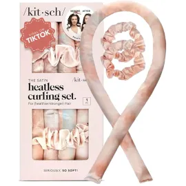 Kitsch Satin Heatless Hair Curler Set - Heatless Curls Overnight, Hair Rollers for Soft Curls & Frizz-Free Styling, No Heat Curlers To Sleep in, Curling Rod Headband with 2 Scrunchies - SunsetTieDye