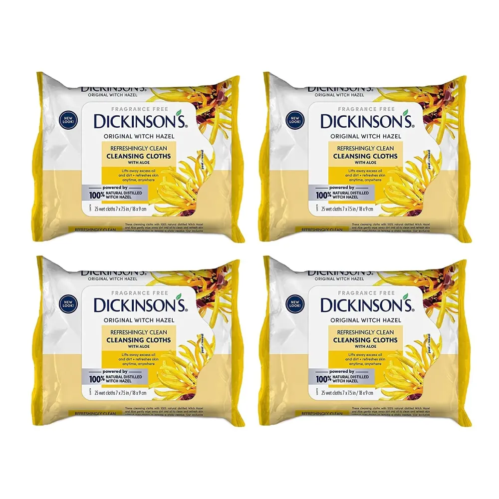 Dickinson\'s Original Witch Hazel Refreshingly Clean Cleansing Cloths with Aloe, 4 Pack, 25 Cloths per Pack Dickinson\'s Original Witch Hazel Refreshingly Clean Cleansing Cloths with Aloe, 4 Pack, 25 Cloths per Pack