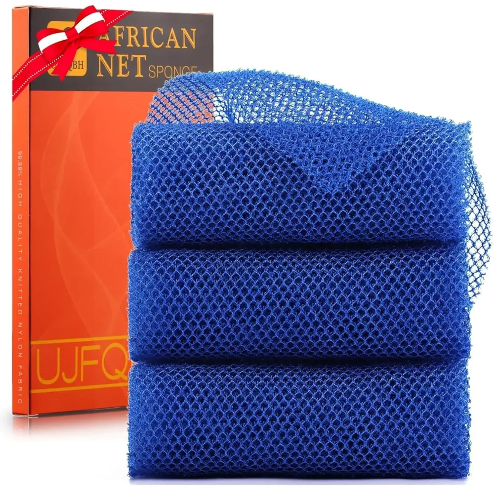 3 Pieces African Bath Sponge African Net Long Net Bath Sponge Exfoliating Shower Body Scrubber Back Scrubber Skin Smoother,Great for Daily Use (Blue) 3 Pieces African Bath Sponge African Net Long Net Bath Sponge Exfoliating Shower Body Scrubber Back Scrubber Skin Smoother,Great for Daily Use (Blue)