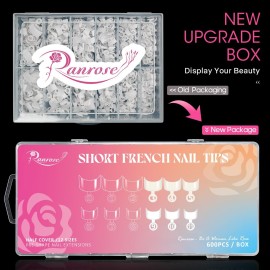 Ranrose 600PCS Short French Style False Nails Half Cover Nails Tips,White Short Acrylic Extension Finger Nail 12 Sizes with Box Ranrose 600PCS Short French Style False Nails Half Cover Nails Tips,White Short Acrylic Extension Finger Nail 12 Sizes with Box