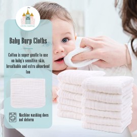 Cute Castle 12 Pack Muslin Burp Cloths for Baby - Ultra-Soft 100% Cotton Baby Washcloths - Large 20\'\' by 10\'\' Super Absorbent Milk Spit Up Rags - Burpy Cloths for Unisex, Boy, Girl - White Cute Castle 12 Pack Muslin Burp Cloths for Baby - Ultra-Soft 100% Cotton Baby Washcloths - Large 20\'\' by 10\'\' Super Absorbent Milk Spit Up Rags - Burpy Cloths for Unisex, Boy, Girl - White