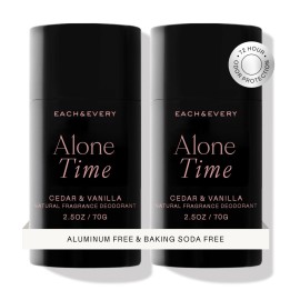 Each & Every Aluminum Free Deodorant for Men & Women, Cedar & Vanilla - All Natural Deodorant for Sensitive Skin, EWG Verified - Clean, Baking Soda Free, Plant-Based Fragrance - 2.5oz, 2 Pack