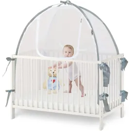 Baby Crib Tent Safety Net, Durable Strong Self-Locking Zippers, Protects from Climbing Out and, Insects, Mosquitoes, Installs with Rods (Crib 52.25 - 28.25)