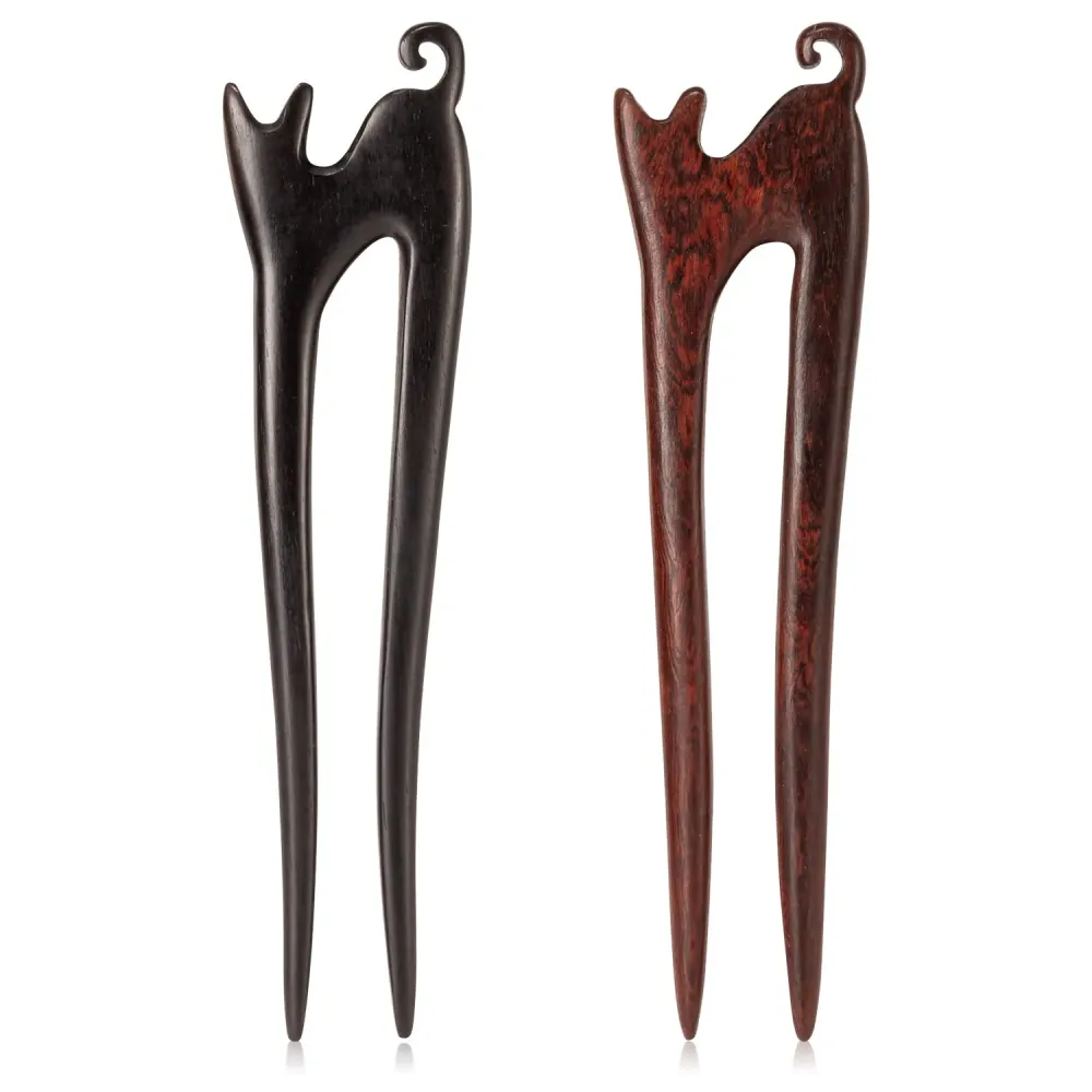 2PCS Wooden Hair Sticks French Twist Hair Pin, Handmade Ebony Sandalwood Hair Forks Hair Sticks for Buns, Vintage Chinese Hair Pins Hair Chopsticks for Long Thick Hair Women Chignon Bun Updo Hairstyle