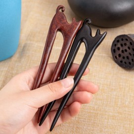 2PCS Wooden Hair Sticks French Twist Hair Pin, Handmade Ebony Sandalwood Hair Forks Hair Sticks for Buns, Vintage Chinese Hair Pins Hair Chopsticks for Long Thick Hair Women Chignon Bun Updo Hairstyle