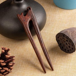 2PCS Wooden Hair Sticks French Twist Hair Pin, Handmade Ebony Sandalwood Hair Forks Hair Sticks for Buns, Vintage Chinese Hair Pins Hair Chopsticks for Long Thick Hair Women Chignon Bun Updo Hairstyle