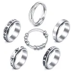 MUCAL Fidget Rings for Anxiety 8pcs Stainless Steel Spinner Ring Anti Spinning Moon Star Cool Stress Relieveing Women Men