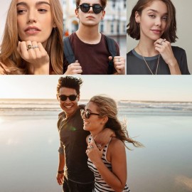 MUCAL Fidget Rings for Anxiety 8pcs Stainless Steel Spinner Ring Anti Spinning Moon Star Cool Stress Relieveing Women Men