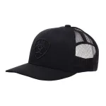 Ariat Men\'s Monochrome Shield Logo Cap, Black with Mesh Back, Adjustable Snap-Back Closure