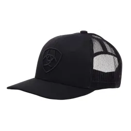 Ariat Men\'s Monochrome Shield Logo Cap, Black with Mesh Back, Adjustable Snap-Back Closure
