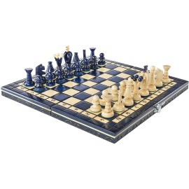 Chess and games shop Muba Beautiful Handcrafted Wooden Chess Set with Wooden Board and Handcrafted Chess Pieces - Gift idea Products (12.5\'\' (32 cm) Blue)