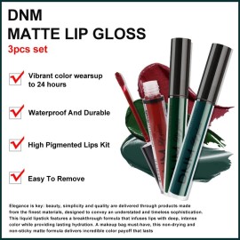 AMY\'S DIARY 3Pcs Dark Red Green Matte Liquid Lipstick Sets,Matte Lipstick Lip Stain Long Lasting 24 Waterproof Lip Gloss Gift Set Matt Liquid Makeup Lipstick for Women