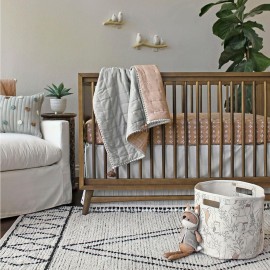 Crane Baby Woodland Nursery Basket, Animal Nursery Decor, Fabric Storage Bin, Collapsible Forest Decor, Hamper with Handles for Toys, Laundry, and Baby Items